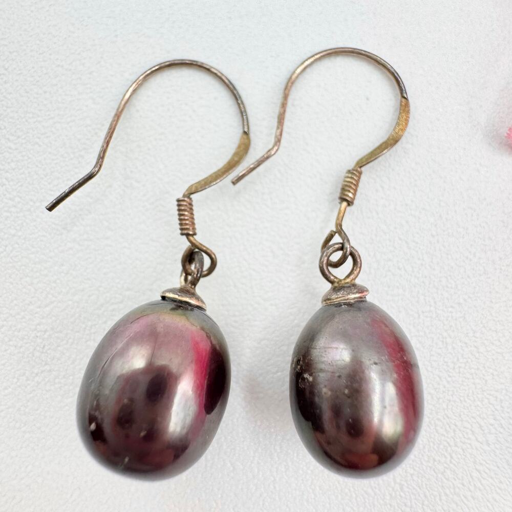Purple Peacock Pearl Earrings 925 Stamped Silver Ear Wires Minimalist Pearlcore